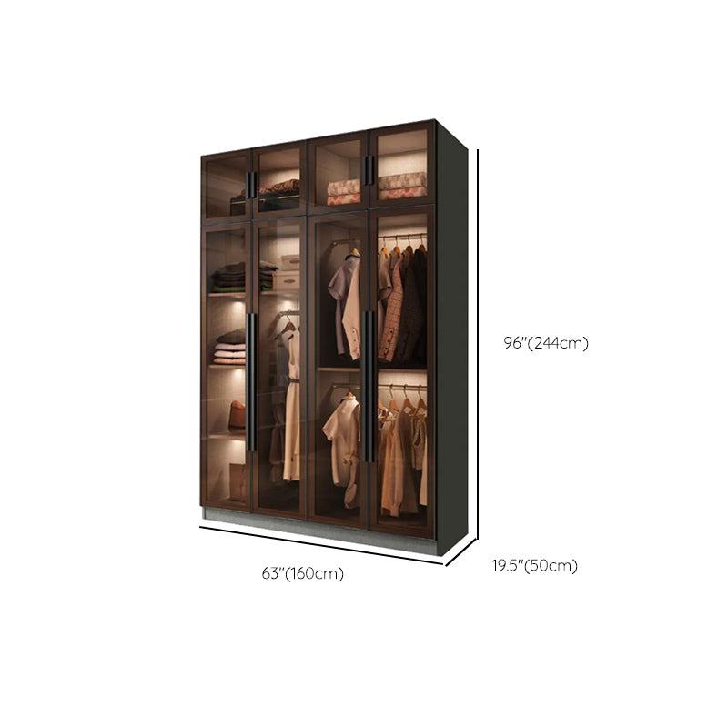 Modern Wardrobe Cabinet Glass and Engineered Wood Wardrobe Closet