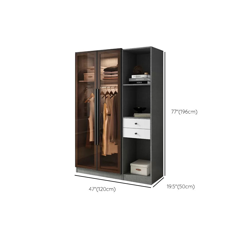 Modern Wardrobe Cabinet Glass and Engineered Wood Wardrobe Closet