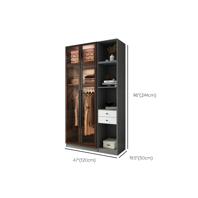 Modern Wardrobe Cabinet Glass and Engineered Wood Wardrobe Closet