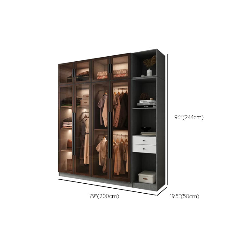 Modern Wardrobe Cabinet Glass and Engineered Wood Wardrobe Closet