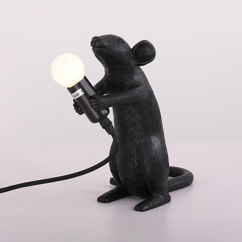 Lampada da comodino nera a 1 lampadina Lampada da scrivania tradizionale a forma di topo in resina per soggiorno