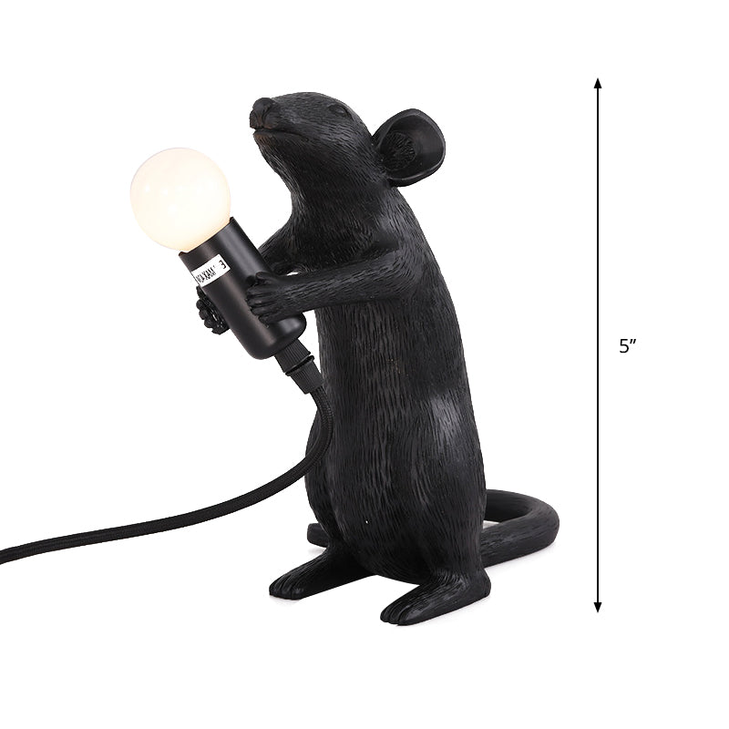 Lampada da comodino nera a 1 lampadina Lampada da scrivania tradizionale a forma di topo in resina per soggiorno
