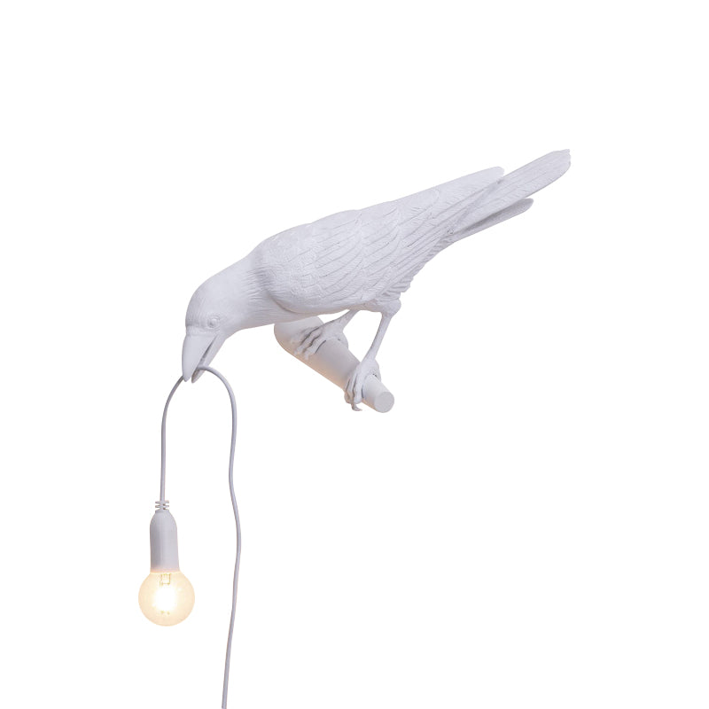 1-bulba a forma di uccello Monte da parete Light Country Style Country White/Black Finistica Lampada a parete in resina