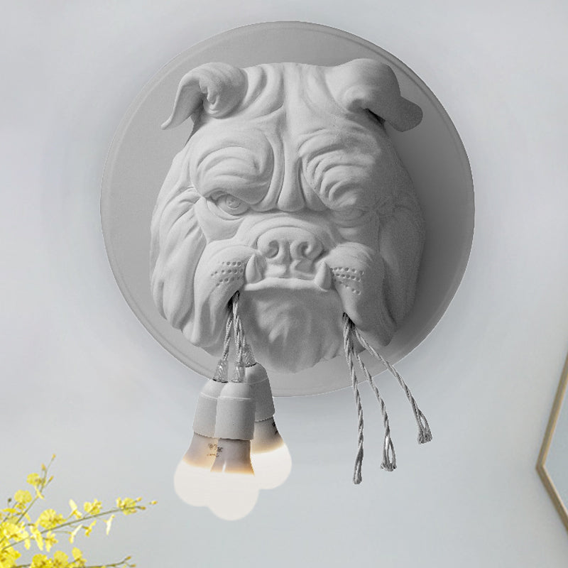 Bulldog Shape Resin Sconce Lighting Nordic 3 Heads Living Room Wall Lamp Fixture in White/Black