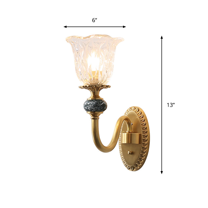 Post Modern Flower Wall Sconce Lighting 1/2-Head Clear Glass Wall Lamp Fixture in Brass