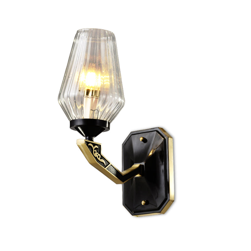 1 Kopfwandhalterung Lampe Traditionelle Diamant klar geripptes Glas hoch