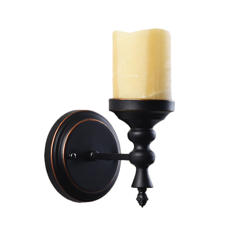 Opal Glass Candle Wall Light Sconce Antiqued 1 Light Indoor Wall Lamp Fixture in Black