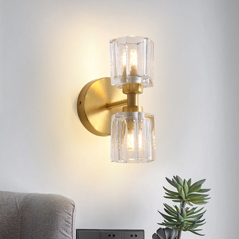 Clear Crystal Glass Brass Wall Lighting Cup Shaped 2 Heads Traditional Up-Down Wall Mount Lamp