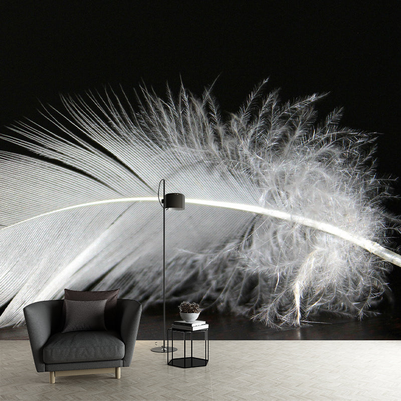 Contemporary Non-Pasted Wallpaper Photography Stain Resistant Feather Pattern Bedroom