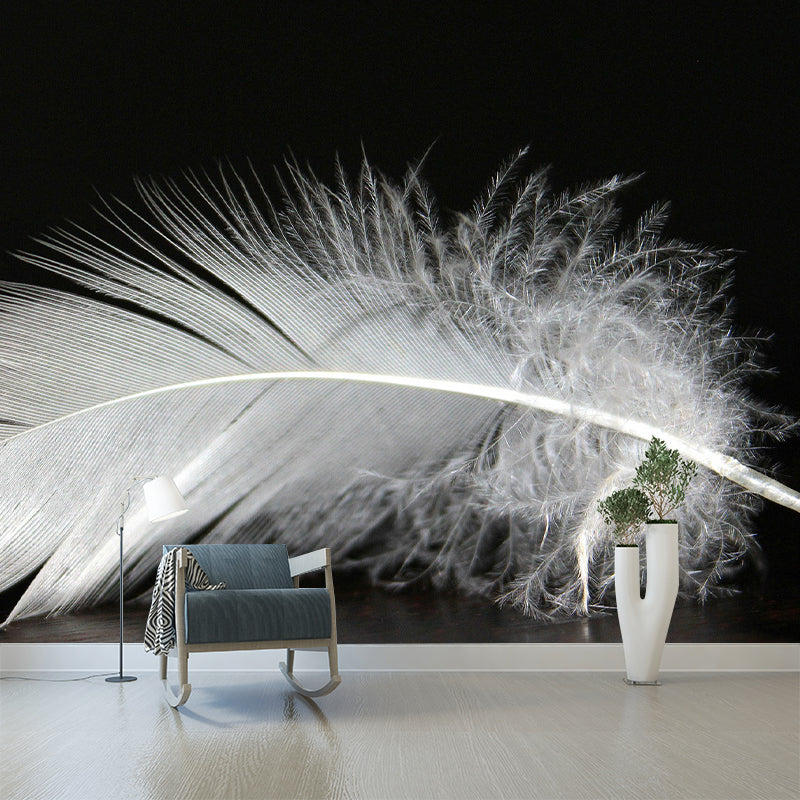 Contemporary Non-Pasted Wallpaper Photography Stain Resistant Feather Pattern Bedroom