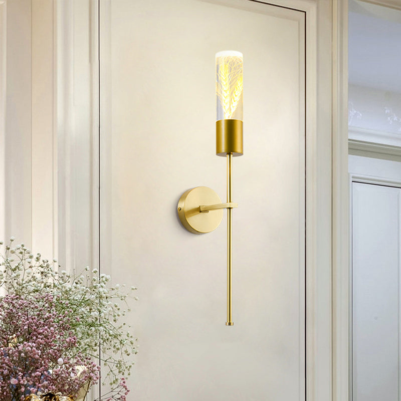 LED Wall Lighting Ideas Traditional Pencil Arm Metal Wall Mounted Lamp in Brass with Ear of Wheat Deco