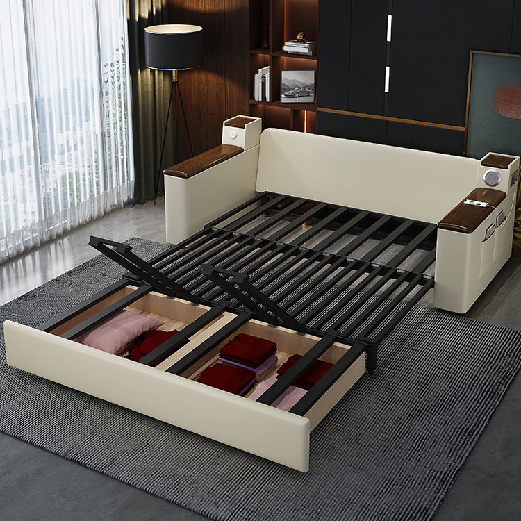 32.28" High Sofa Bed with Upholstered Foldable Faux leather Contemporary Mustard