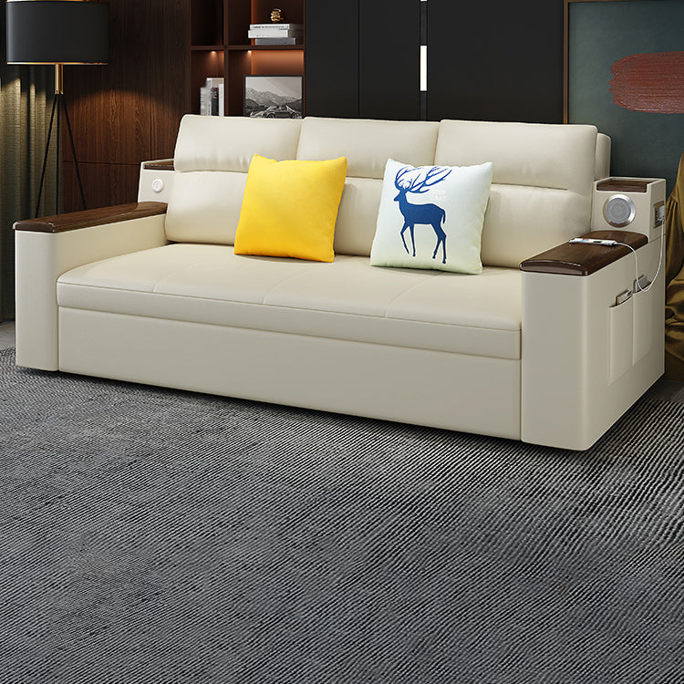 32.28" High Sofa Bed with Upholstered Foldable Faux leather Contemporary Mustard