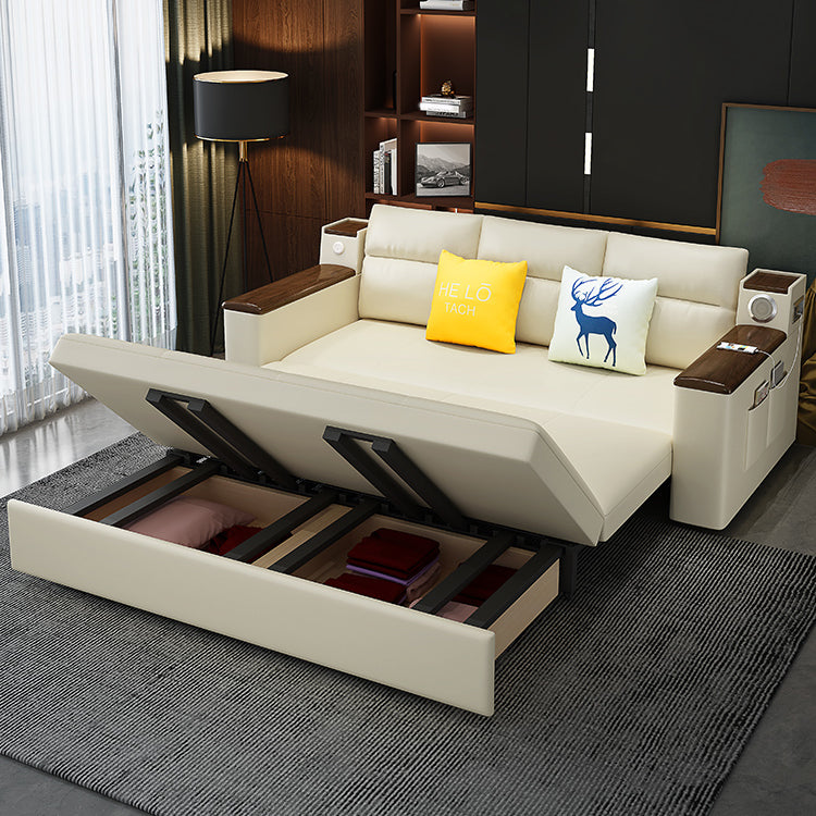 32.28" High Sofa Bed with Upholstered Foldable Faux leather Contemporary Mustard