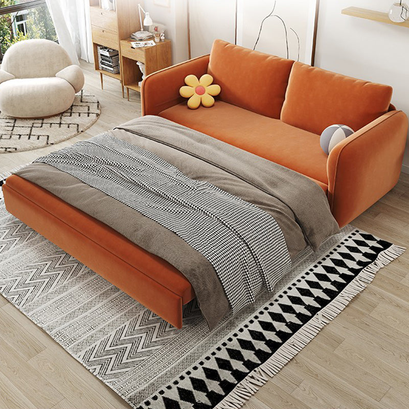 32.67" Wide Futon Sofa Bed with Storage Foldable Orange Synthetic Fiber