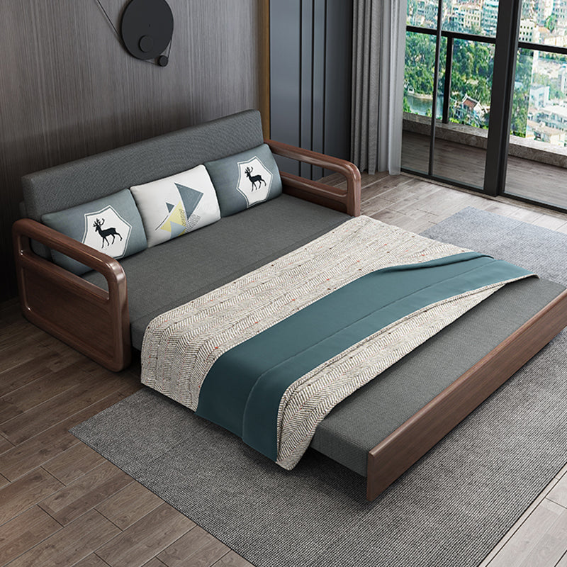 31.49" Wide Futon Sofa Bed with Storage Foldable Linen Gray Oak