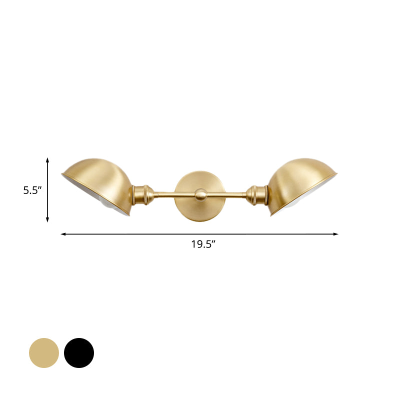 Metallic Dual Dome Vanity Light Fixture Vintage 2 Bulbs Bathroom Wall Mount Lamp in Black/Brass