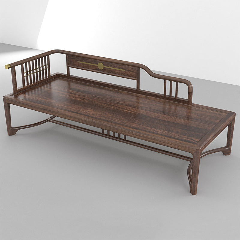 Oversized Solid Wood Chaise Lounge Couch in Brown with Square Arm