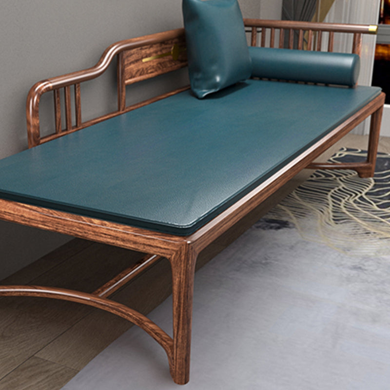 Oversized Solid Wood Chaise Lounge Couch in Brown with Square Arm