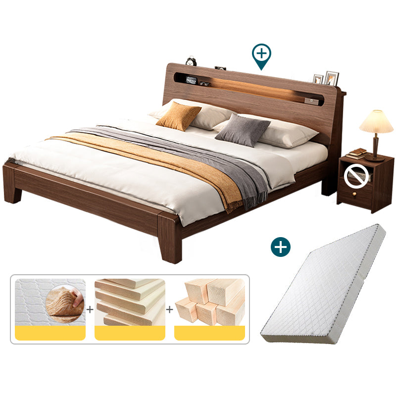 Modern 31.49" H Solid Wood Standard Bed in Brown with Rectangle Headboard