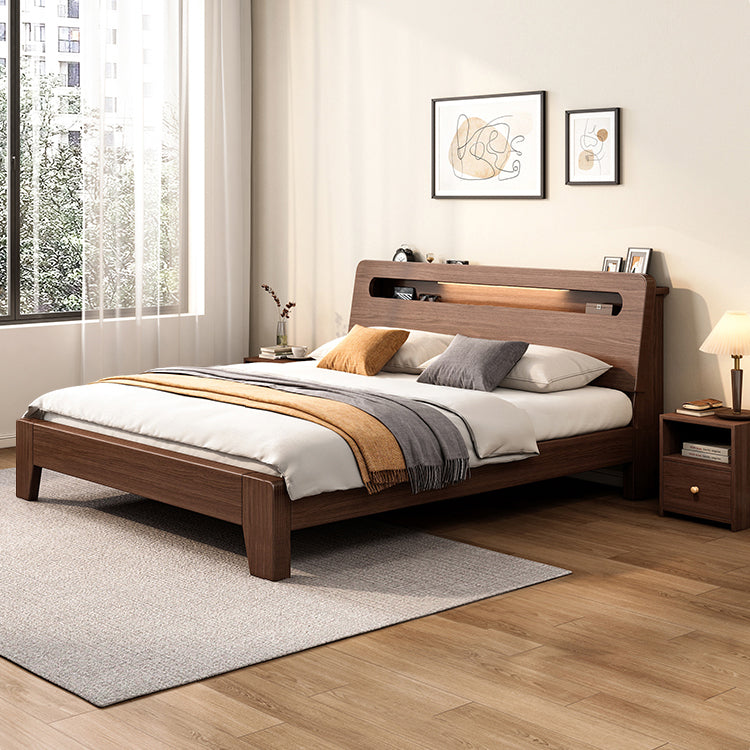 Modern 31.49" H Solid Wood Standard Bed in Brown with Rectangle Headboard