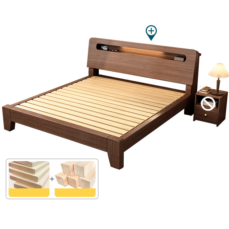 Modern 31.49" H Solid Wood Standard Bed in Brown with Rectangle Headboard
