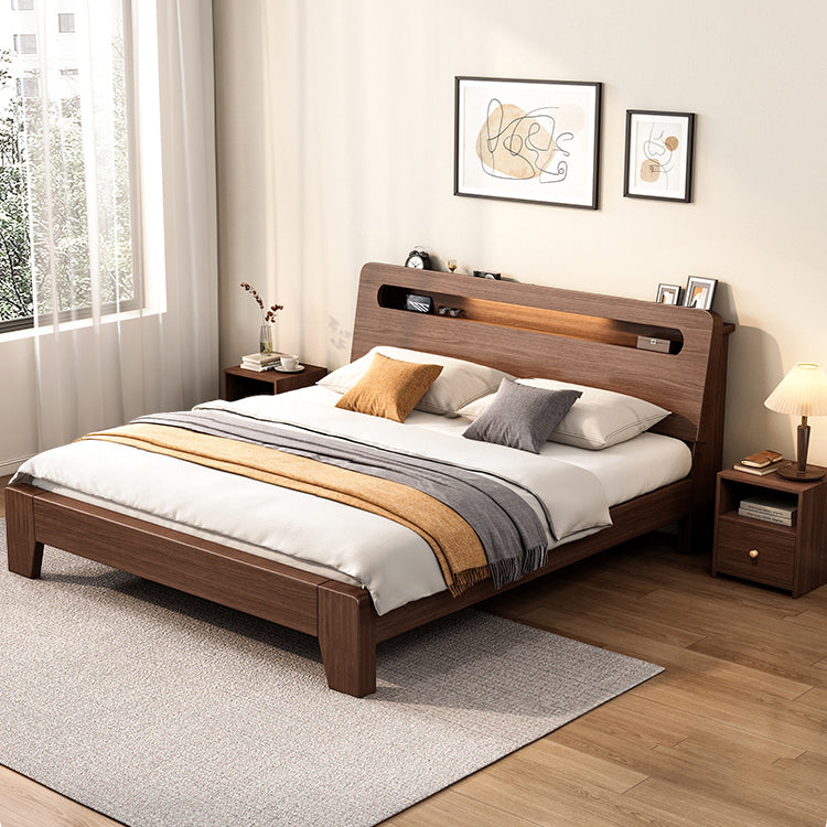 Modern 31.49" H Solid Wood Standard Bed in Brown with Rectangle Headboard