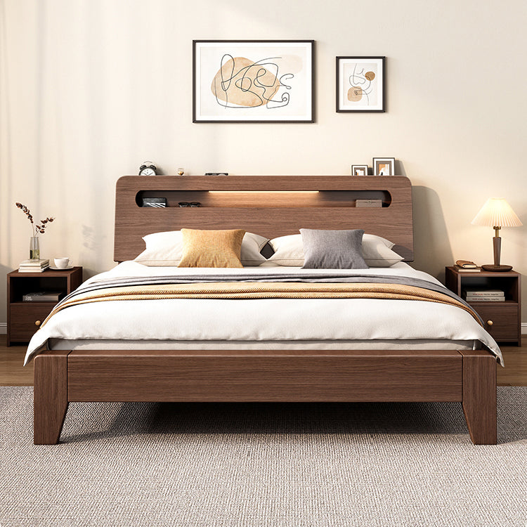 Modern 31.49" H Solid Wood Standard Bed in Brown with Rectangle Headboard