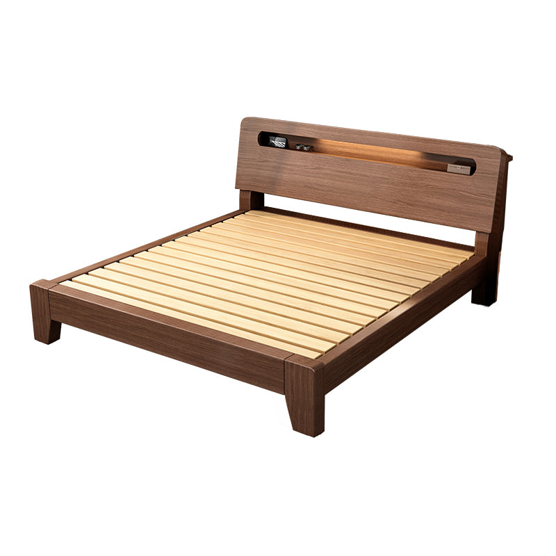 Modern 31.49" H Solid Wood Standard Bed in Brown with Rectangle Headboard