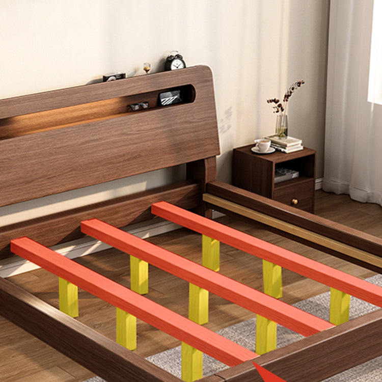 Modern 31.49" H Solid Wood Standard Bed in Brown with Rectangle Headboard