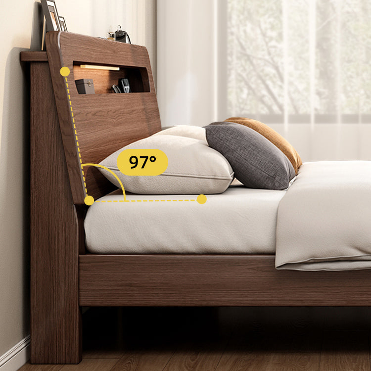 Modern 31.49" H Solid Wood Standard Bed in Brown with Rectangle Headboard