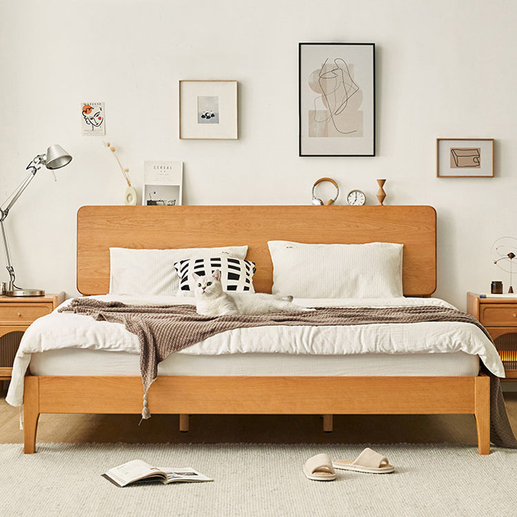 41.33" Height Solid Wood Standard Bed in Natural with Rectangle Headboard