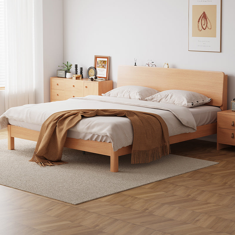 41.33" Height Solid Wood Standard Bed in Natural with Rectangle Headboard