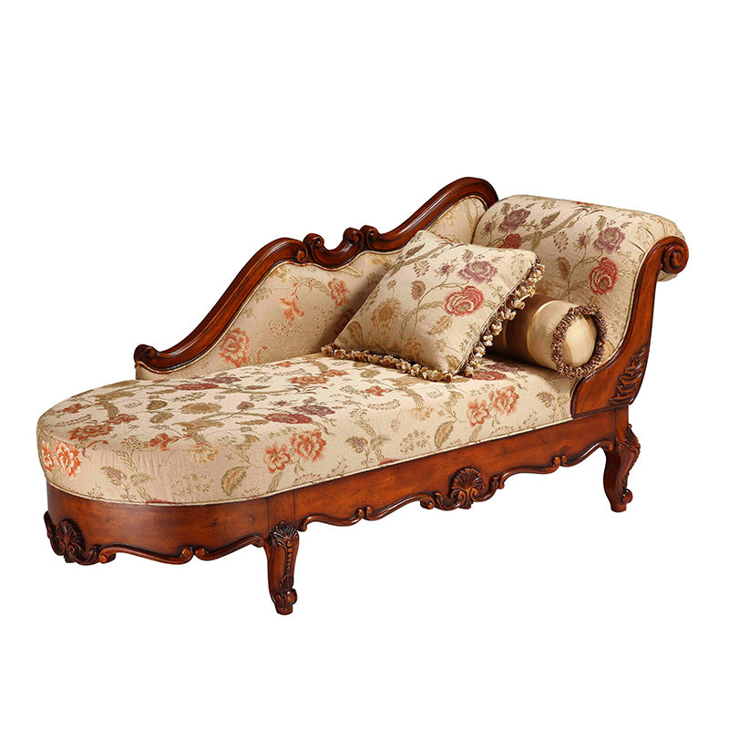 Traditional Floral Chaise Lounge Couch Bedroom Living Room Chaise with Rolled Arms