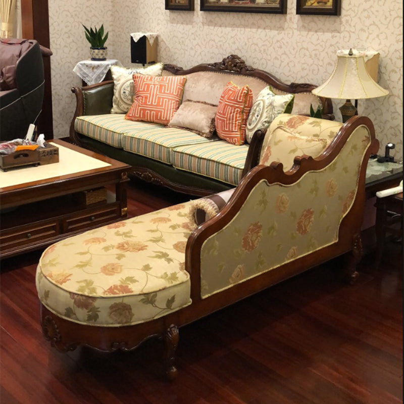 Traditional Floral Chaise Lounge Couch Bedroom Living Room Chaise with Rolled Arms