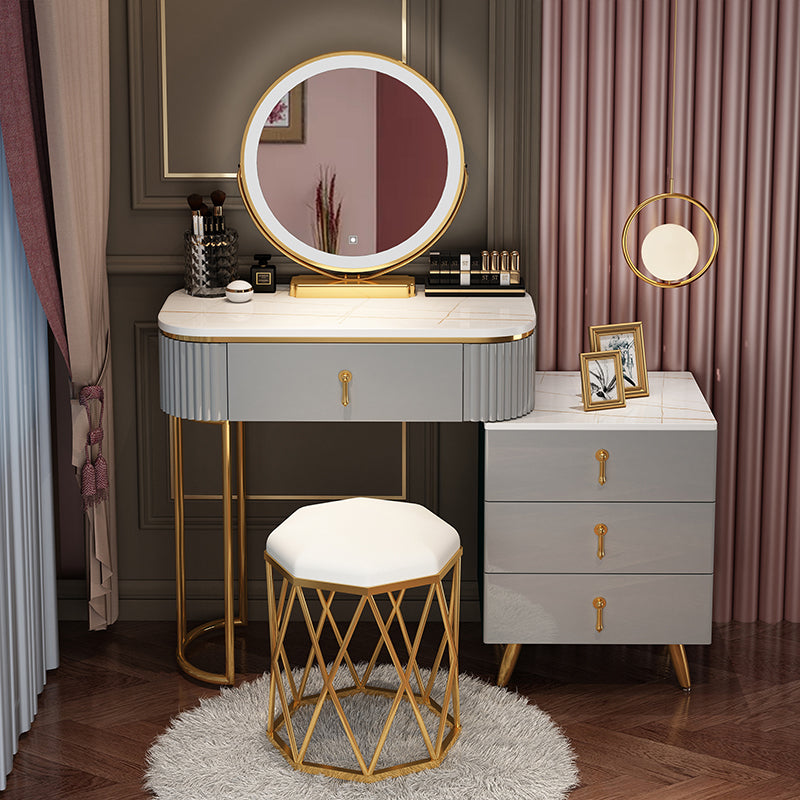 Bedroom Lighted Mirror With Drawer Wooden Glam Make-up Vanity