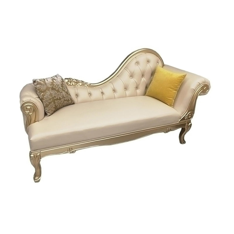 Faux Leather Upholstered Tufted Chaise Lounge Chair in Beige and Gold