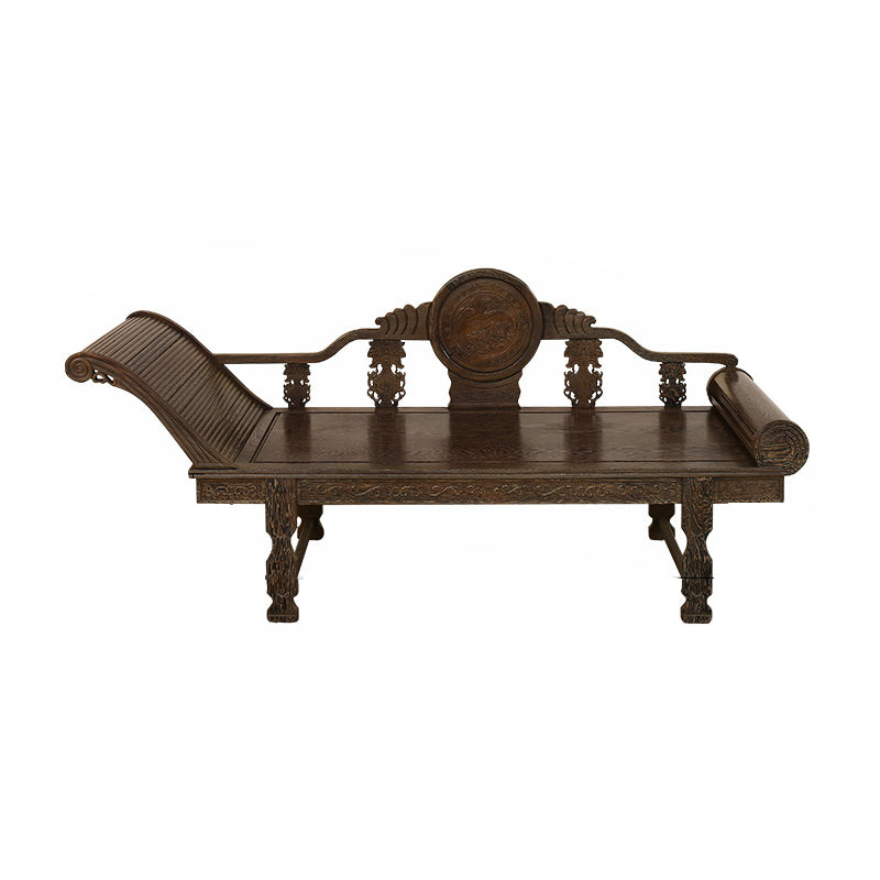 Traditional Espresso Solid Wood Chaise Lounge Couch with Round Arms