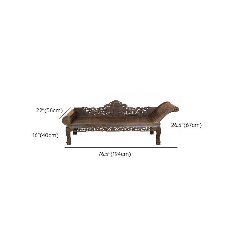 Traditional Espresso Solid Wood Chaise Lounge Couch with Round Arms