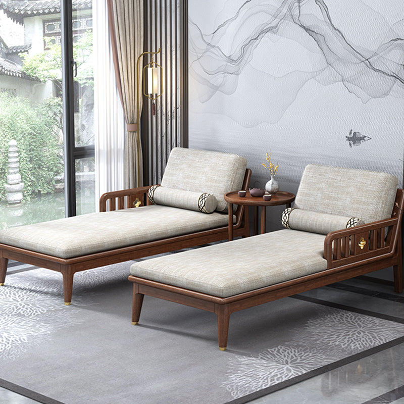 Walnut Slipcovered Cotton Blend Chaise Lounge Couch with Square Arms