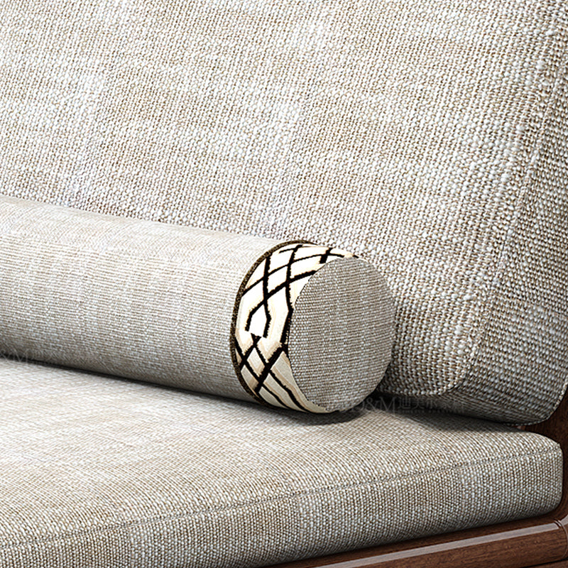 Walnut Slipcovered Cotton Blend Chaise Lounge Couch with Square Arms