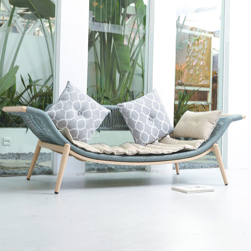 Modern Rattan with Arms Chaise Flared Arms with Legs for Bedroom Living Room