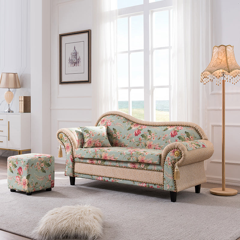 Floral with Arms Chaise Flared Arms with Legs for Bedroom Living Room