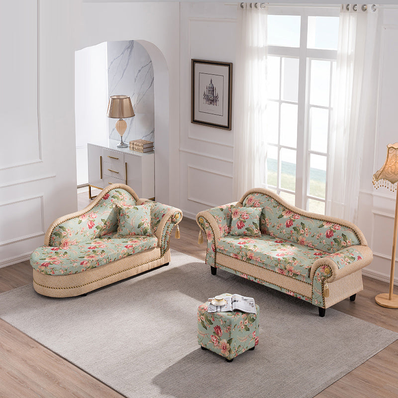 Floral with Arms Chaise Flared Arms with Legs for Bedroom Living Room