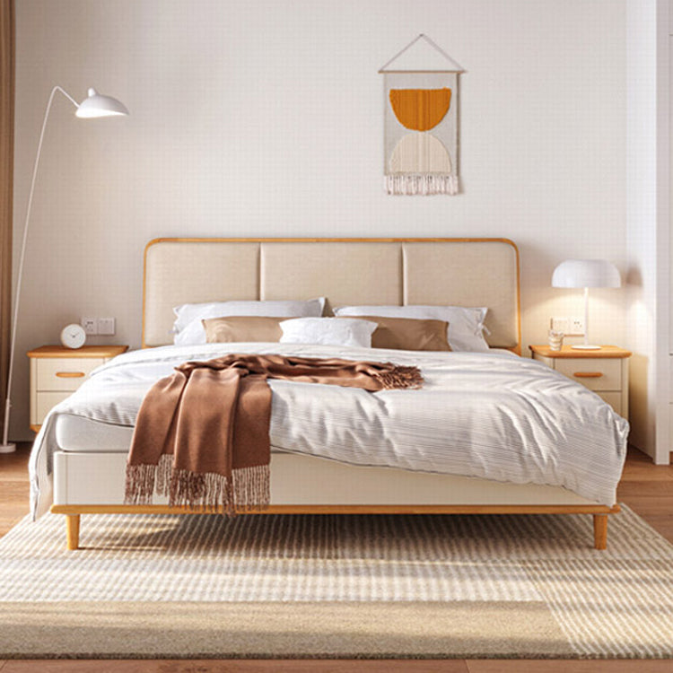 Wood Standard Bed with Upholstered Headboard Mattress Included 41.33" High