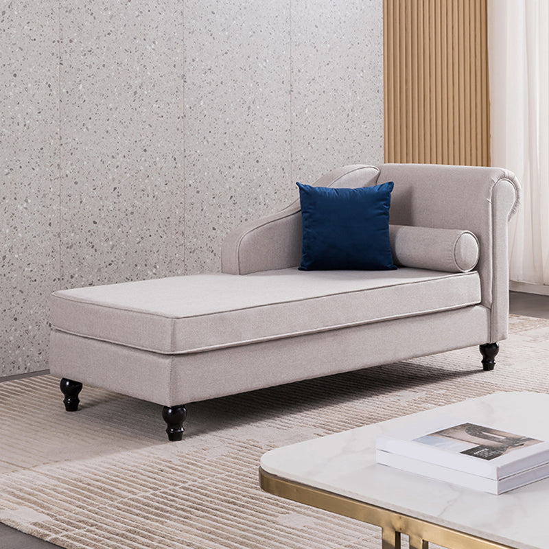 Wood One Armed Contemporary Chaise Rolled Arms with Legs for Living Room