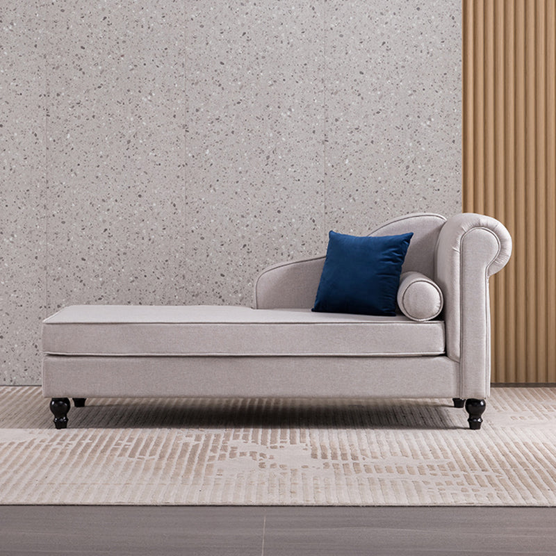 Wood One Armed Contemporary Chaise Rolled Arms with Legs for Living Room