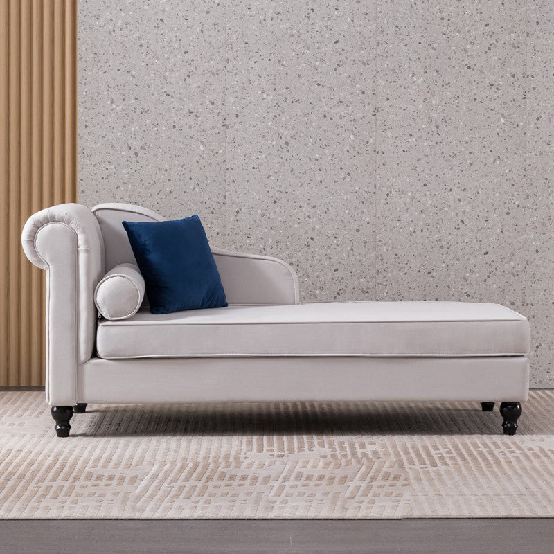 Wood One Armed Contemporary Chaise Rolled Arms with Legs for Living Room