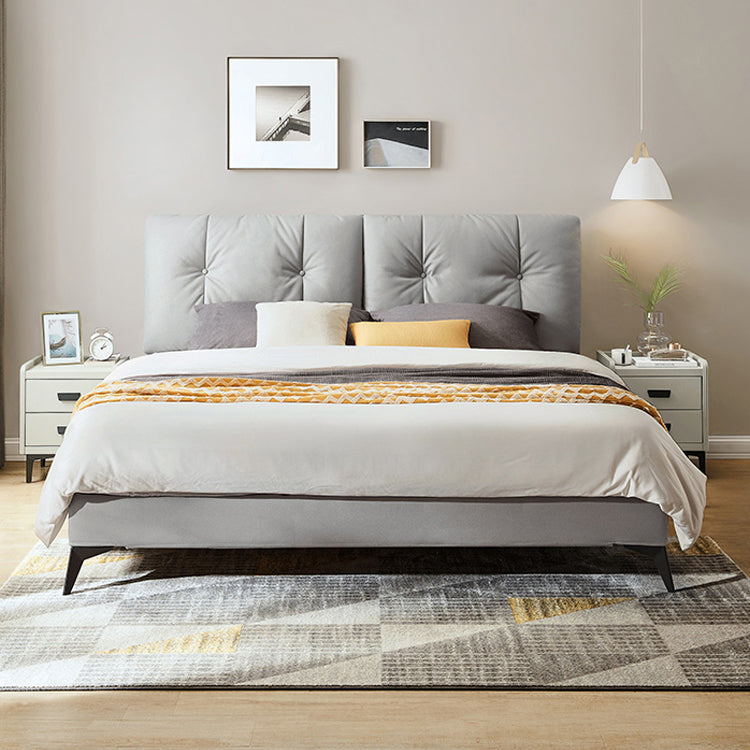 40.55" High Gray Standard Bed with Upholstered Headboard Mattress Included Wood