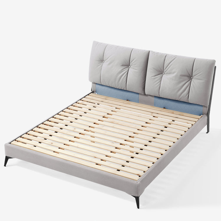 40.55" High Gray Standard Bed with Upholstered Headboard Mattress Included Wood